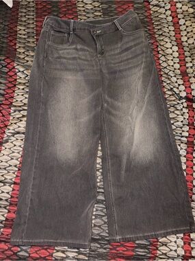 HALARA Washed Black Asymmetrical Wide-Leg Jeans